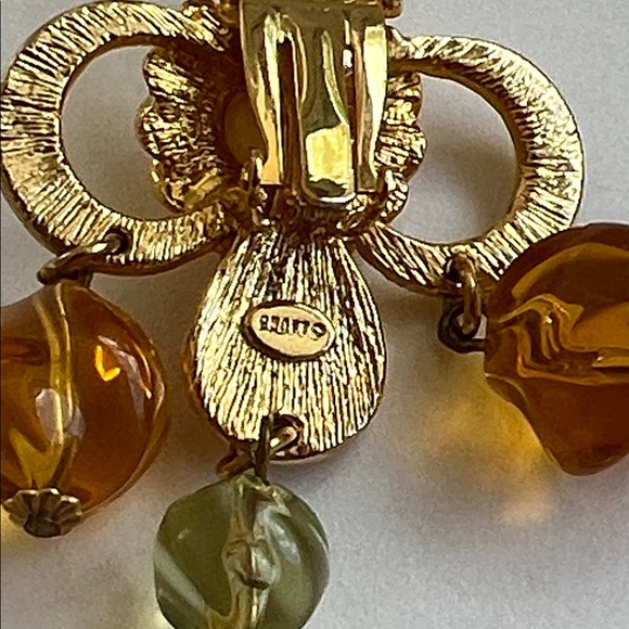 Craft Gold and Amber Dangle Earrings - Picture 2 of 5